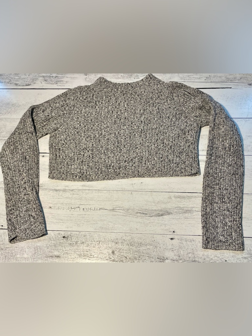 Vintage Light Knit Crop Sweater - Black & White Marled speckle mock neck